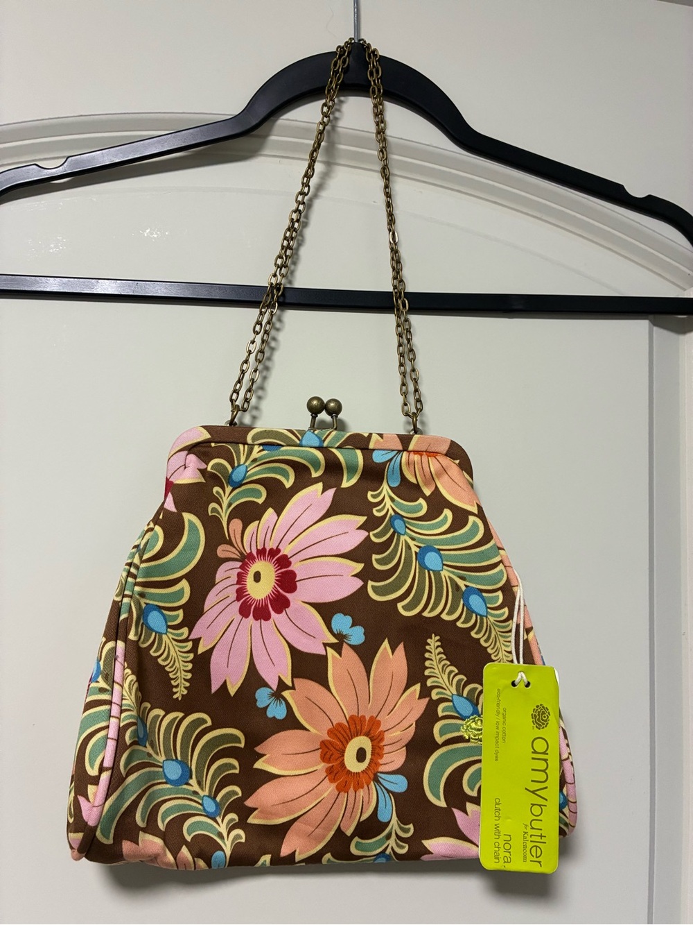 Amy Butler Floral Frame Clutch in Brown & Pink